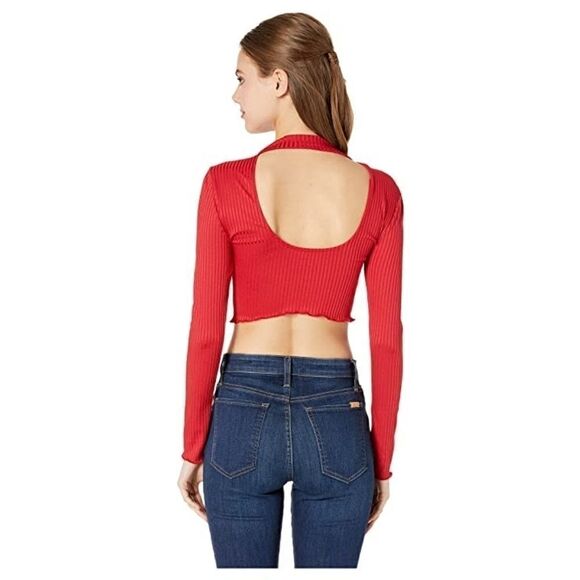 NEW BCBG Red LS Crop Top Size S - Picture 2 of 5